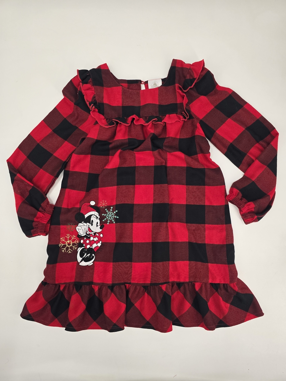 Disney Red and Black Buffalo Plaid Minnie Mouse Girls Nightgown Size 5/6